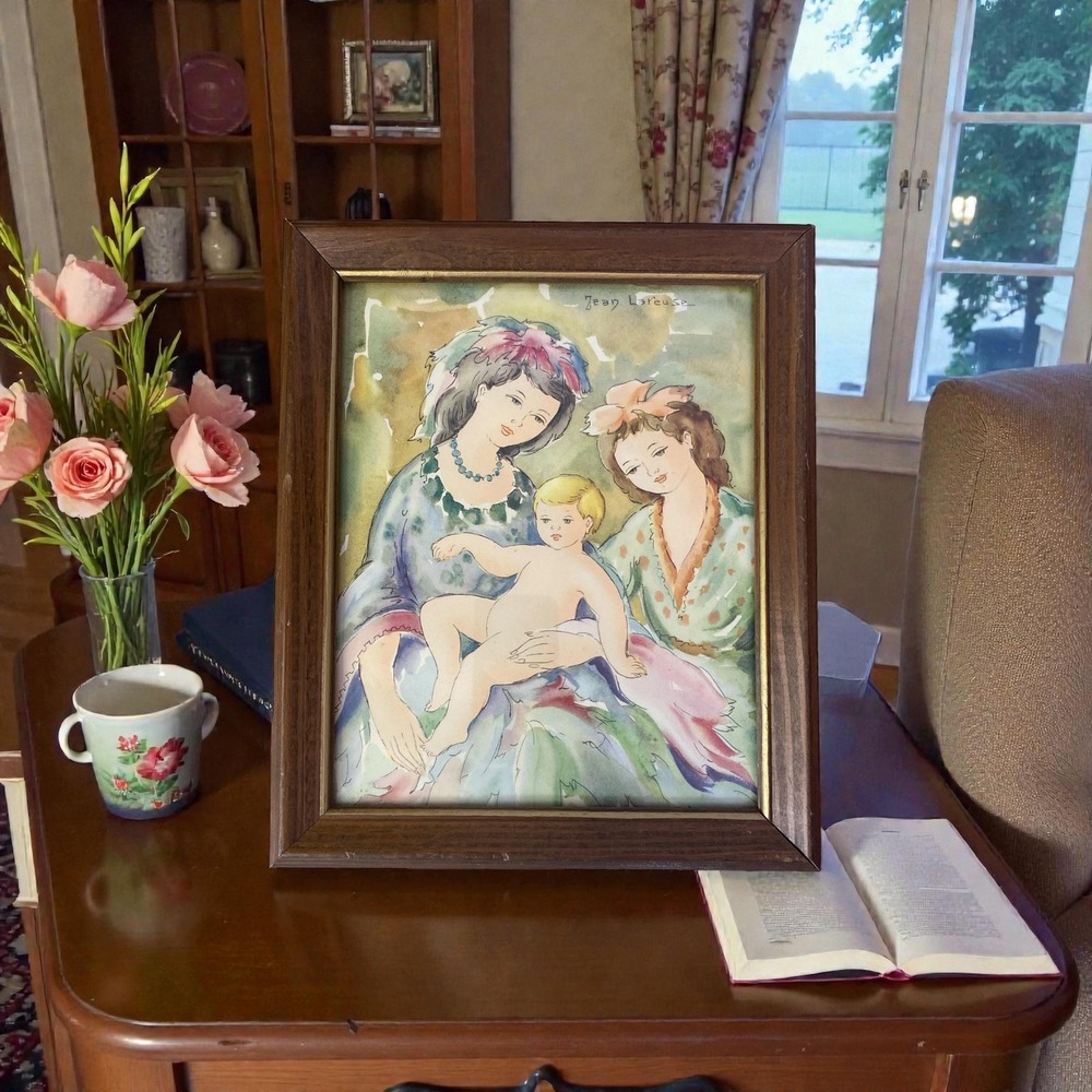 Vintage Jean Lareuse‎ Watercolor Print 10x12 Framed